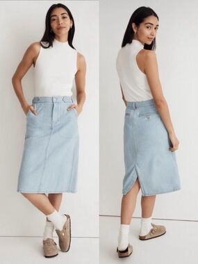 Madewell Size 24 Denim Tab Waist A - Line Midi Skirt in Lynnhaven Wash